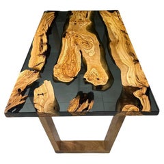 Black Transparent Olive Epoxy Resin River Table - Kitchen Dining Table