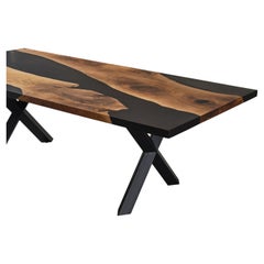 Black Epoxy Resin Walnut Table - Matte Black Dining Table - Resin Table