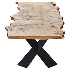 Mesa de Cocina de Arce Vivo Mappa Burl - Mesa de Comedor de Madera Maciza - Madera Clara