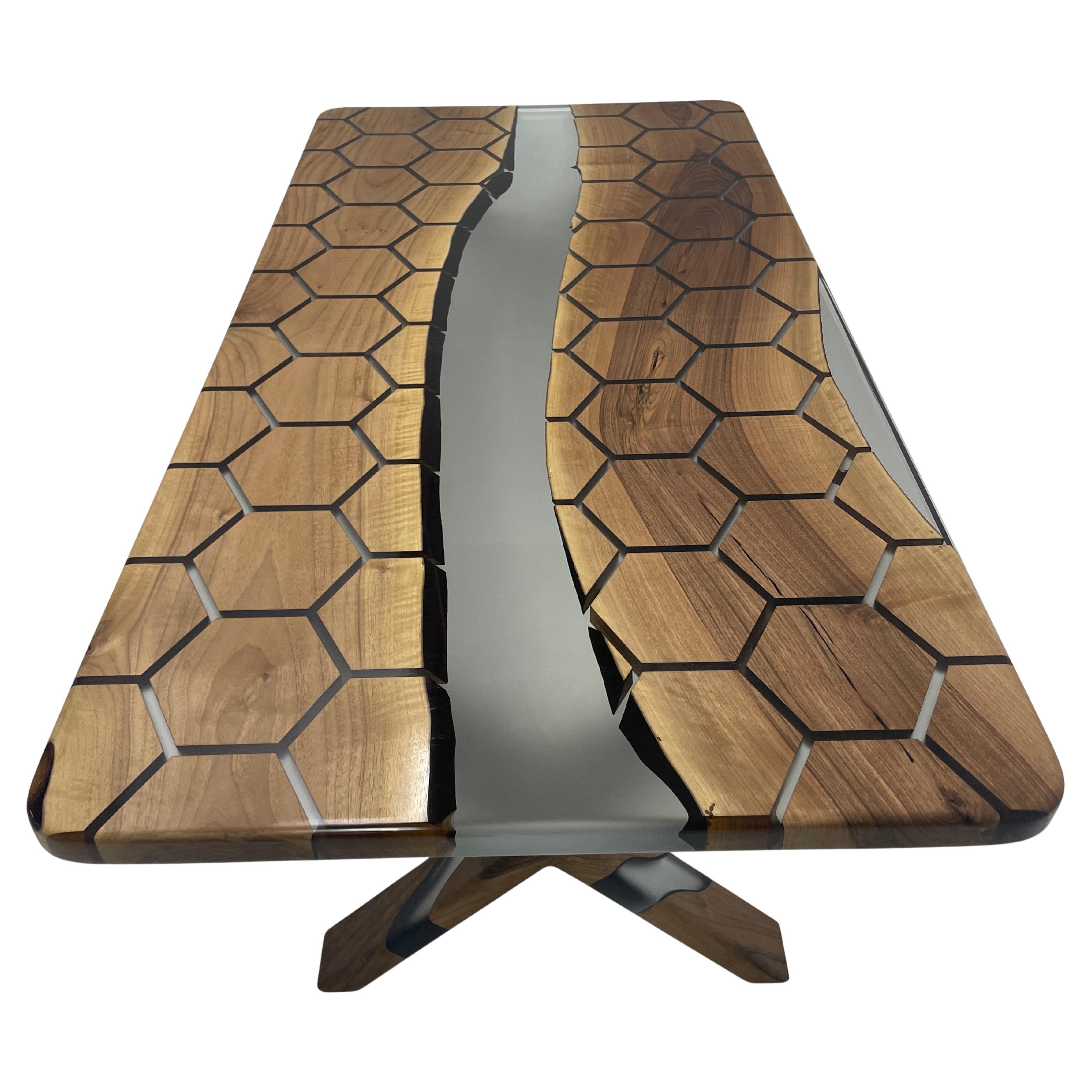 2024 Epoxy Resin Walnut River Table - Custom Luxury High End Furniture