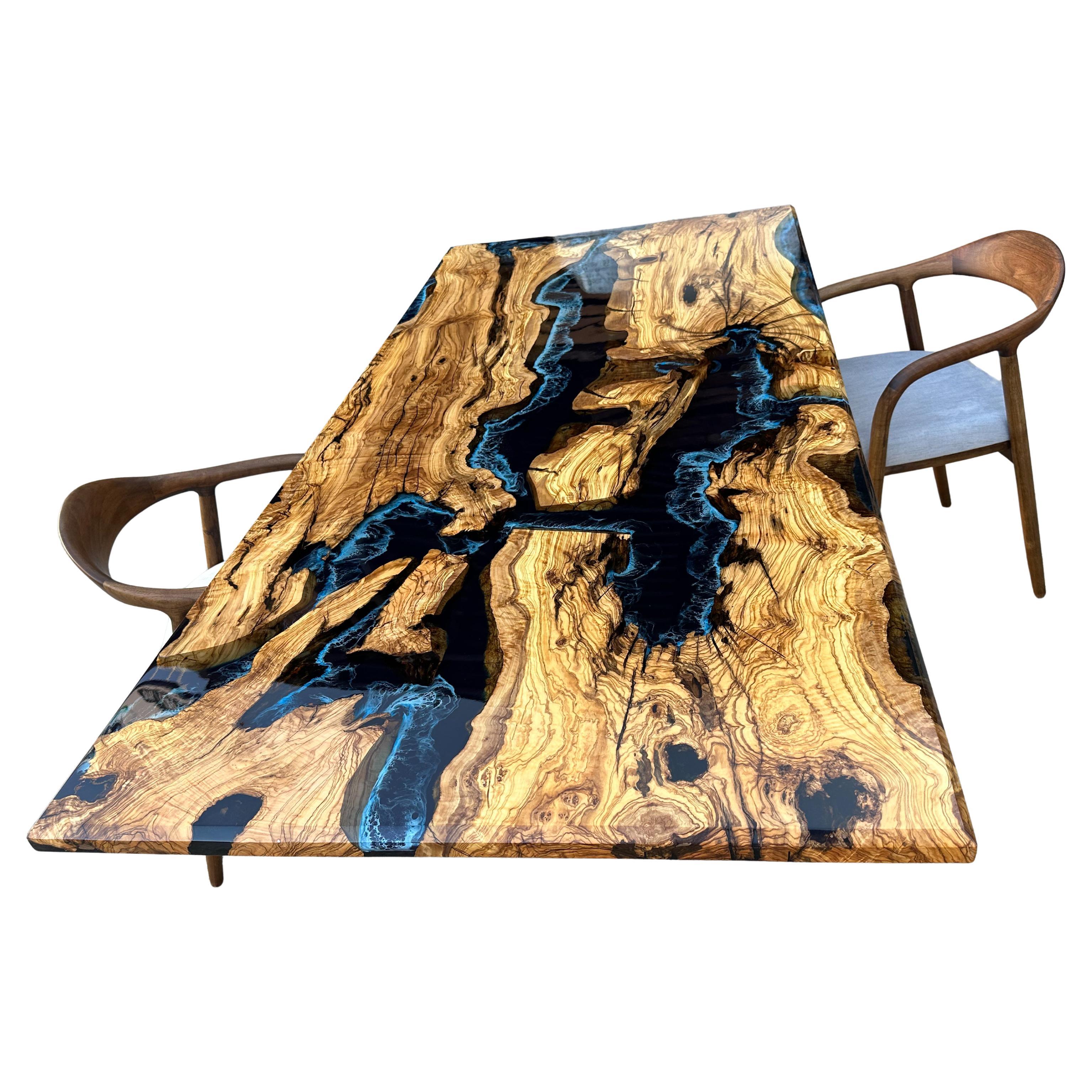 Olive Wood Resin River Dining Table For Sale