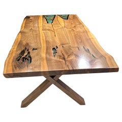 Green Epoxy Walnut  Dining Table - Wood Custom Table - Kitchen Resin Table