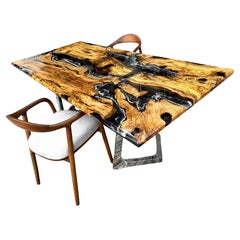 Mesa de resina epoxi de olivo - Mesa de comedor de madera de olivo -  Mesa de madera de resina de río