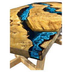 Mesa de comedor de resina epoxi Mappa Burl Wood Azul - Mesa de resina a medida