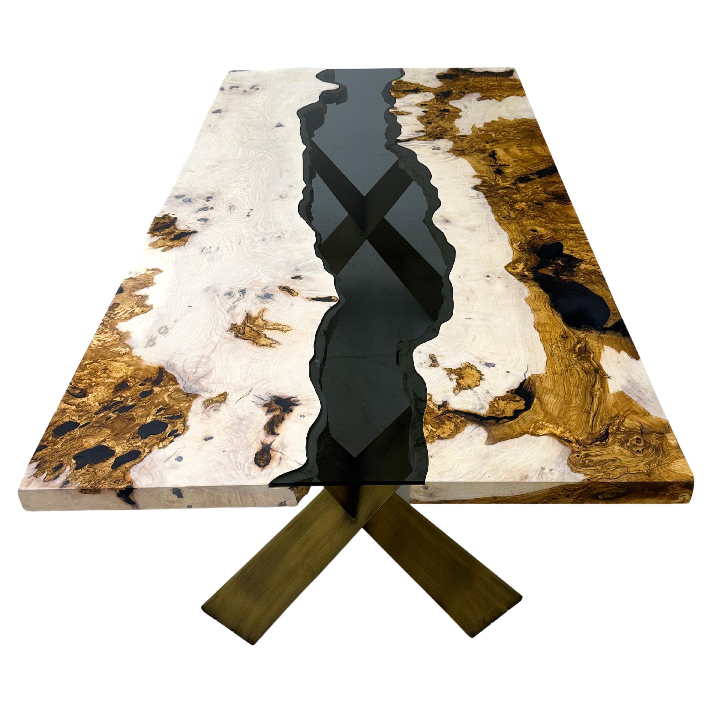 Tavolo River personalizzato in vetro naturale al 100% - Tavolo da pranzo personalizzato River Wood in vendita