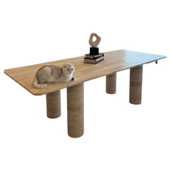 Table rectangulaire en marbre travertin - Table de salle à manger en pierre de travertin