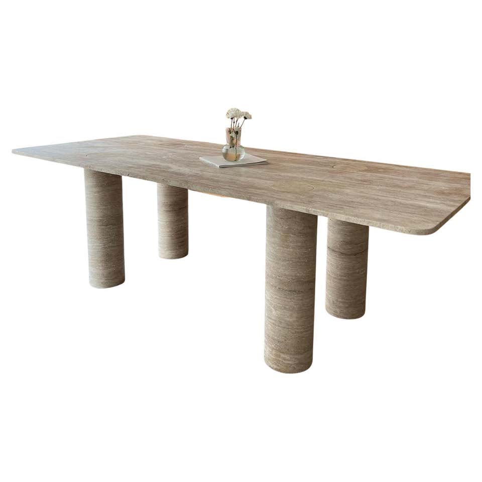 Silver Travertine Marble Dining Table - Stone Kitchen Table - Custom ...
