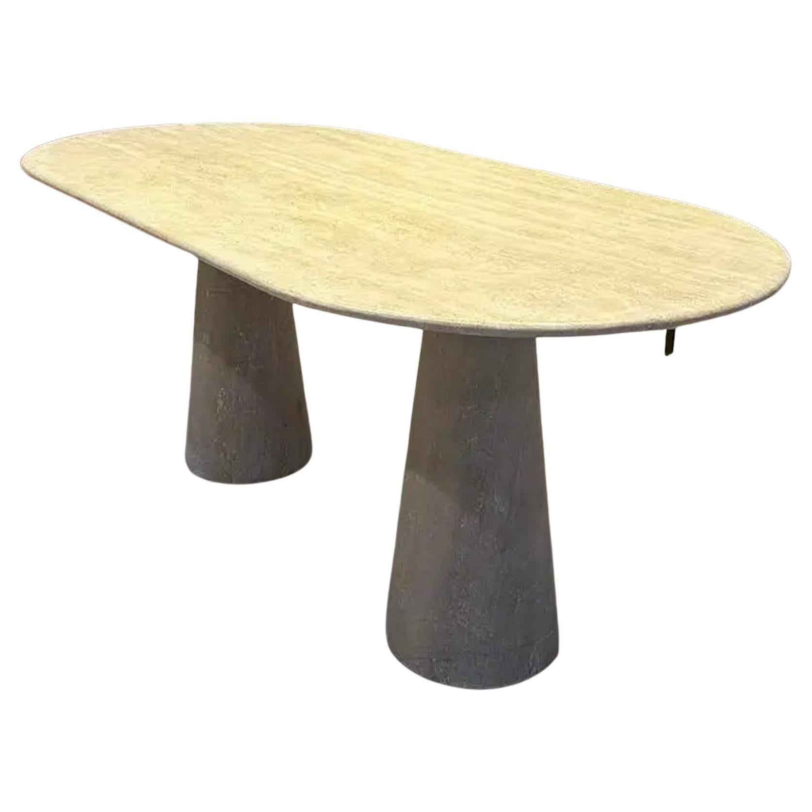 Ellipse Marble Table - Ellipse Oval Travertine Table - Conical Leg Table