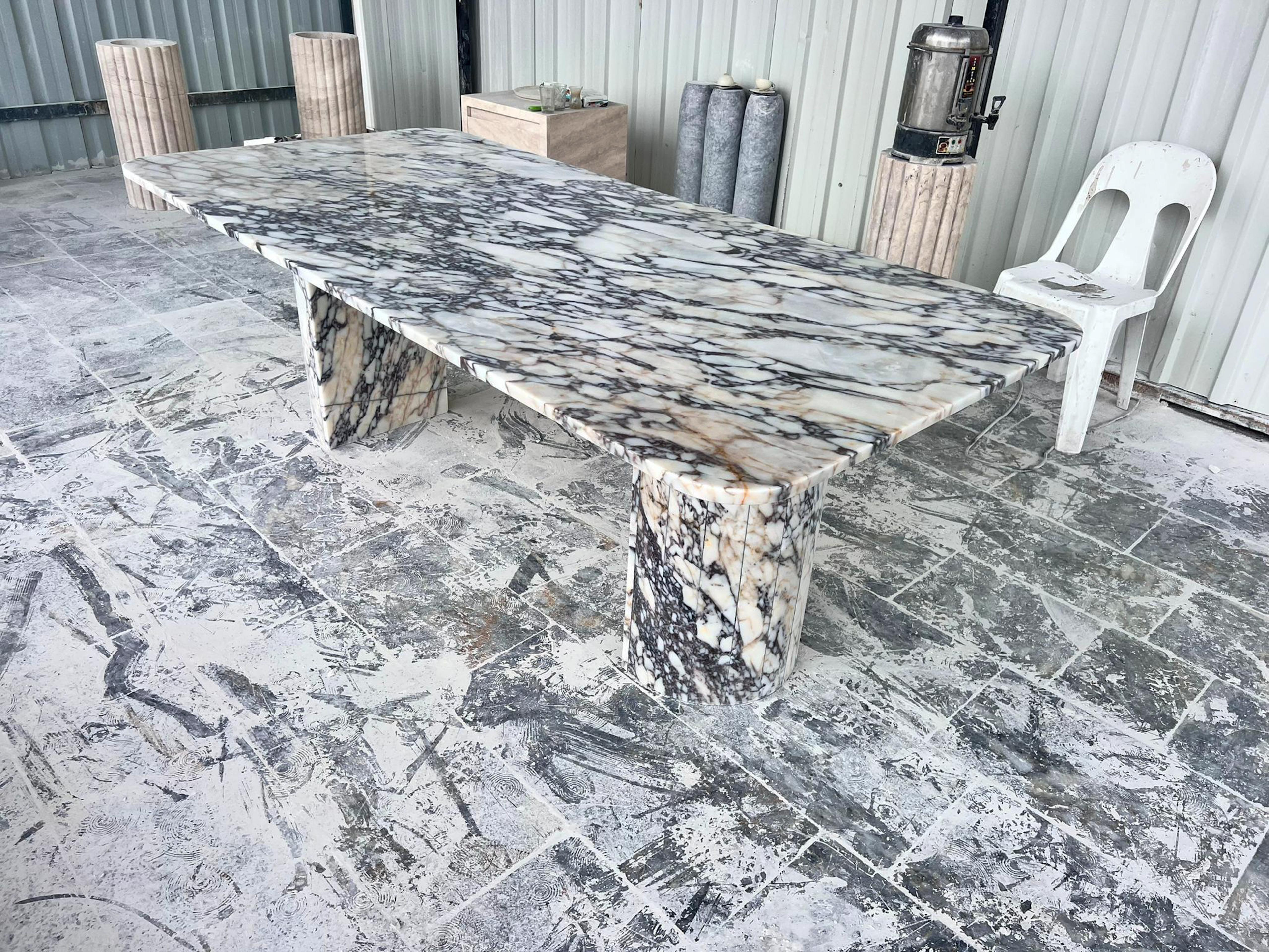 Carved Custom Calacatta Viola Oval Dining Table - Calacatta Marble Custom Table For Sale