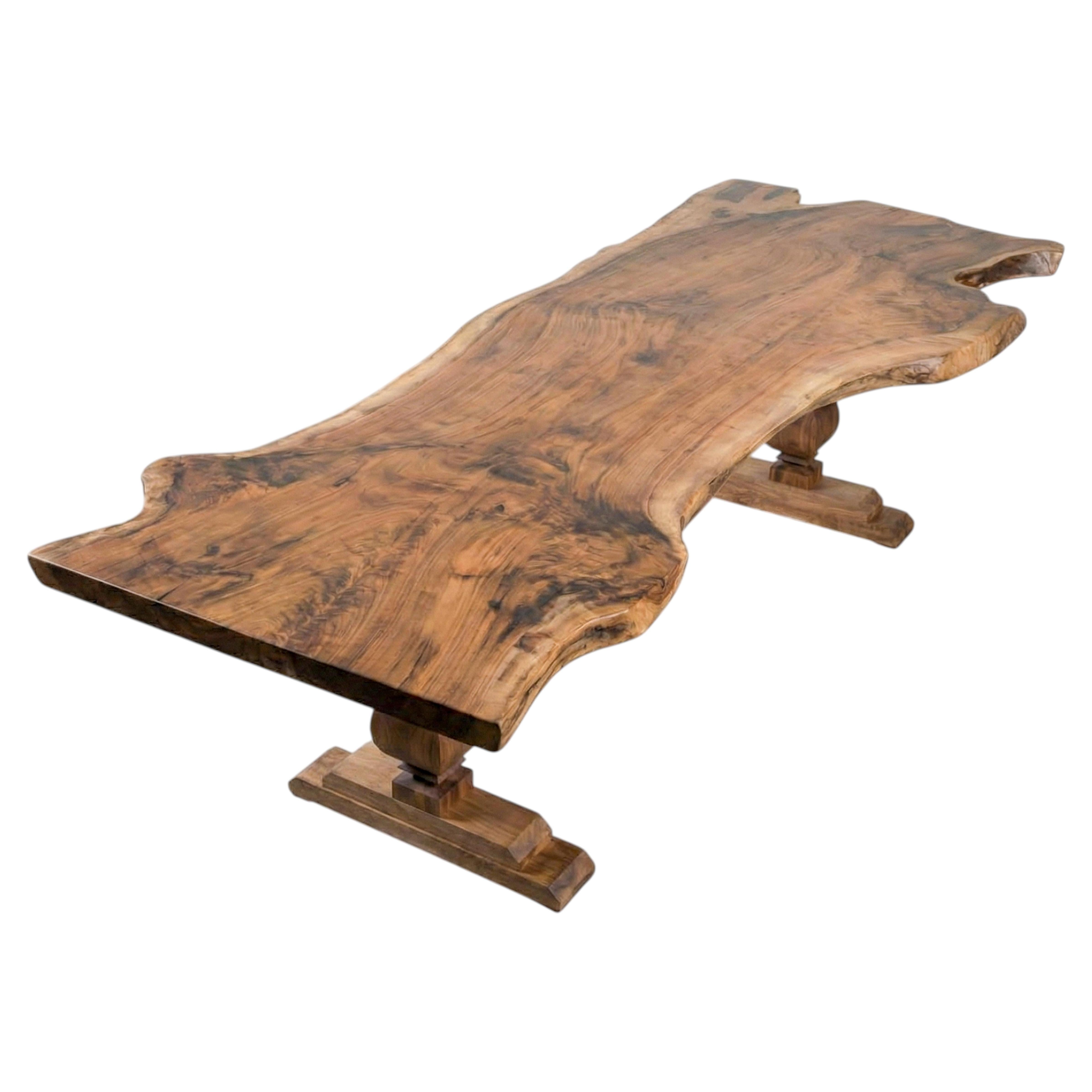 Refectory Pedestal Trestle Base Wood Live Edge Walnut Rustic Dining Table