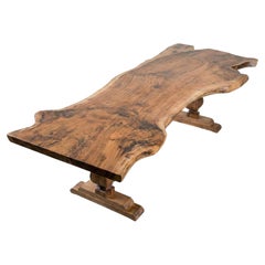 Refectory Pedestal Trestle Base Wood Live Edge Walnut Rustic Dining Table