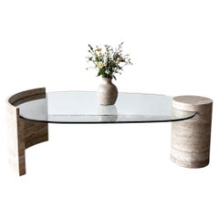 Travertine Stone Glass Coffee Table - Glass Solid Travertine Center Table