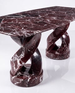 Sculptural Rosso Levanto Marble Table - Handcrafted Burgundy Stone Dining Table