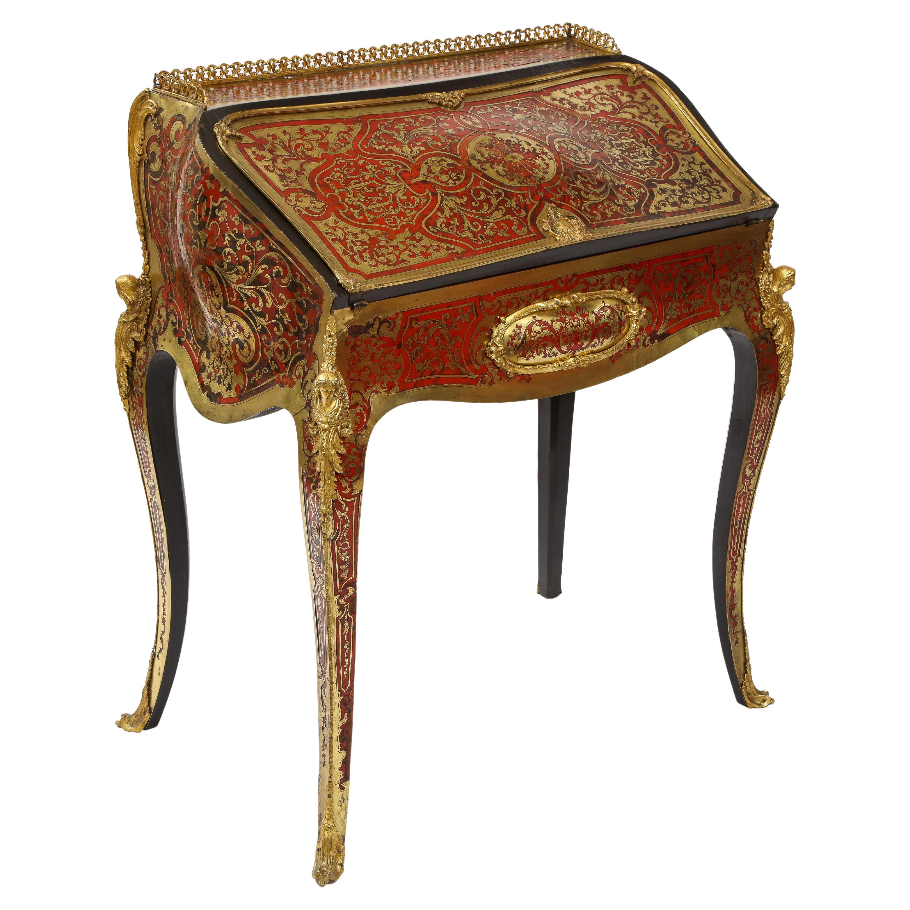 Louis XV Style Dore Bronze Mounted Boulle Marquetry Secretary Desk or Cabinet
