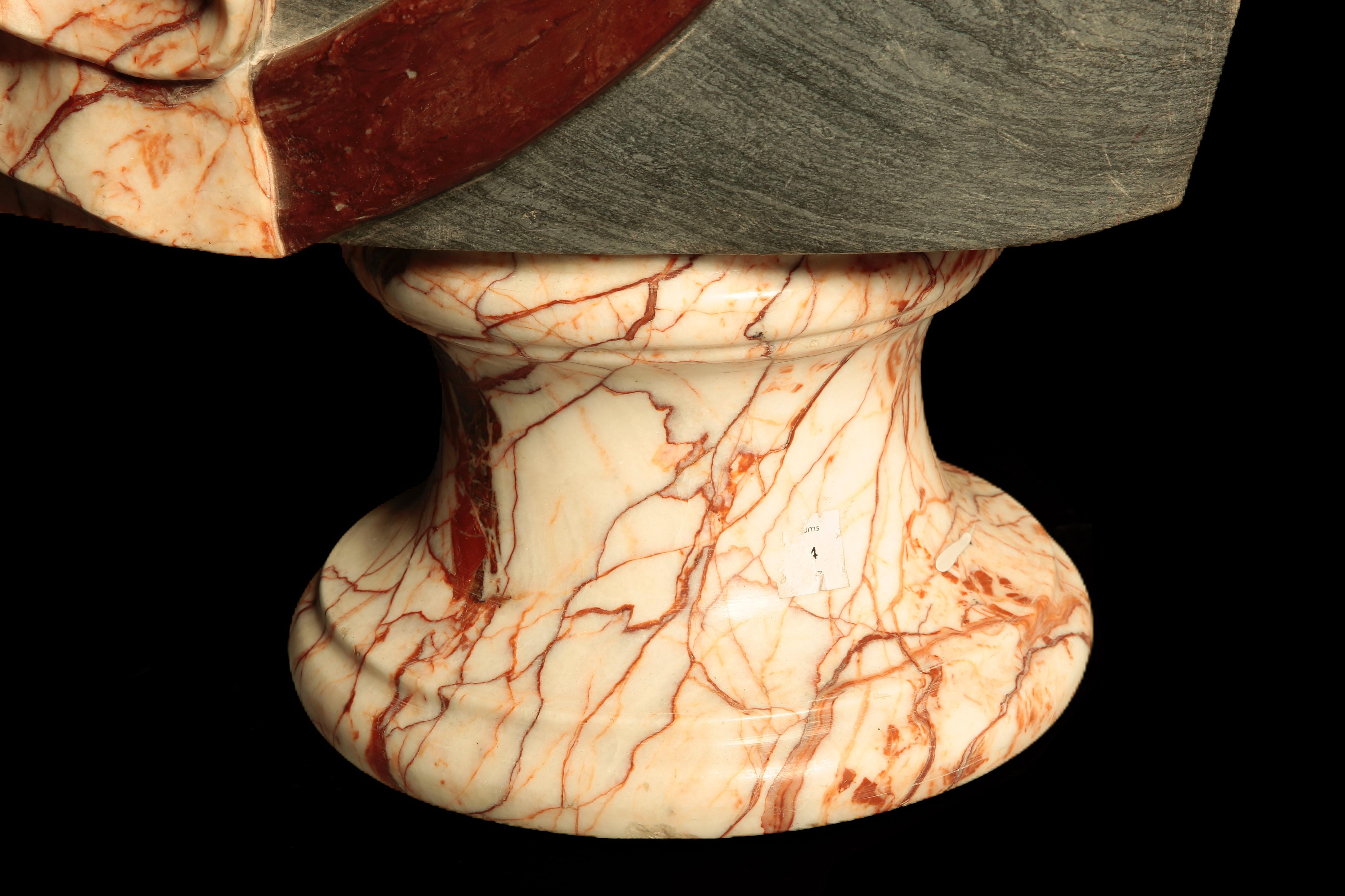 20th Century A Large Hand-Carved Multi-Marble Roman Bust Representing Achilles For Sale