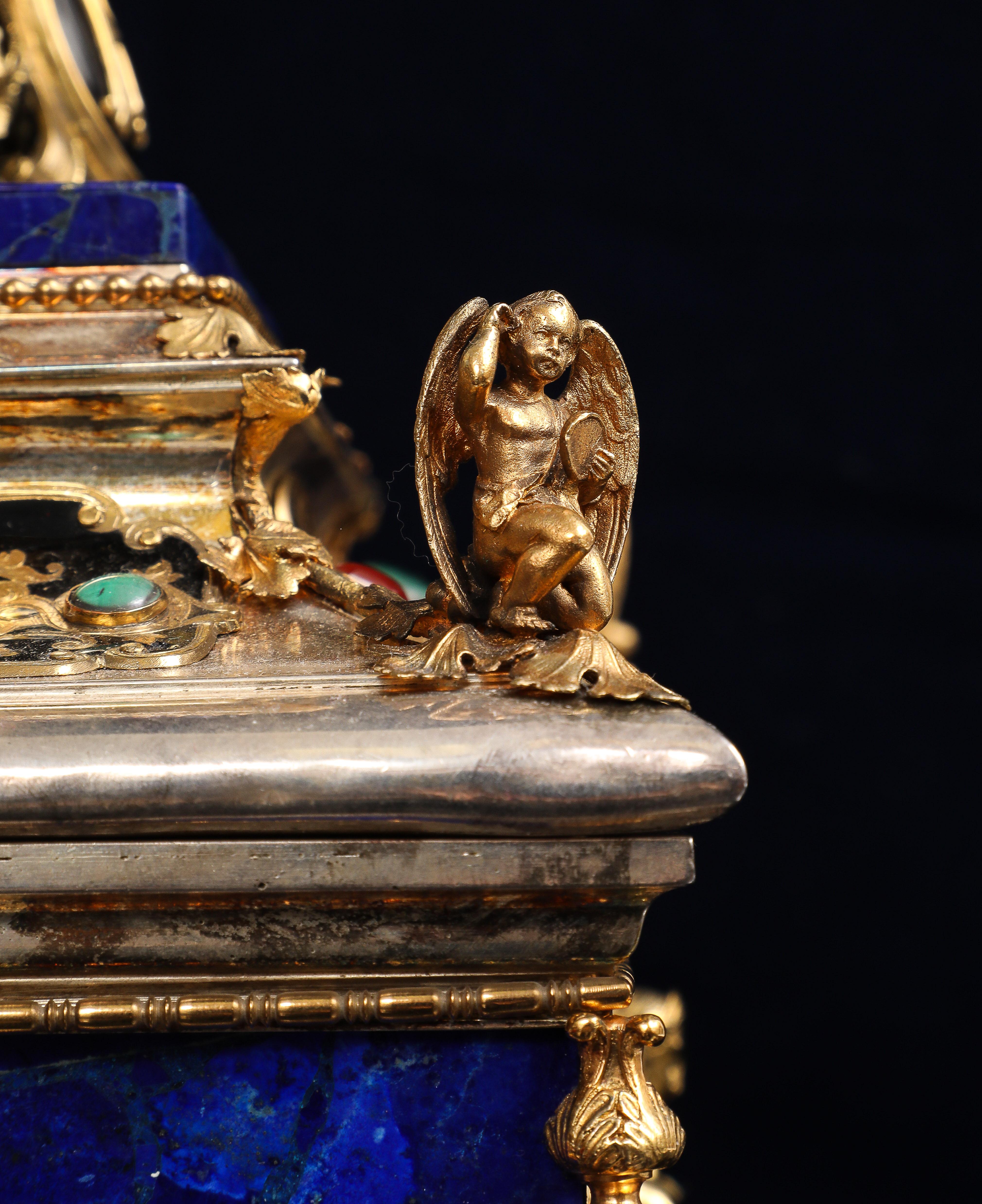 Importante scatola rinascimentale francese in argento, lapislazzuli, Jewell e coperta di gioielli in vendita 1