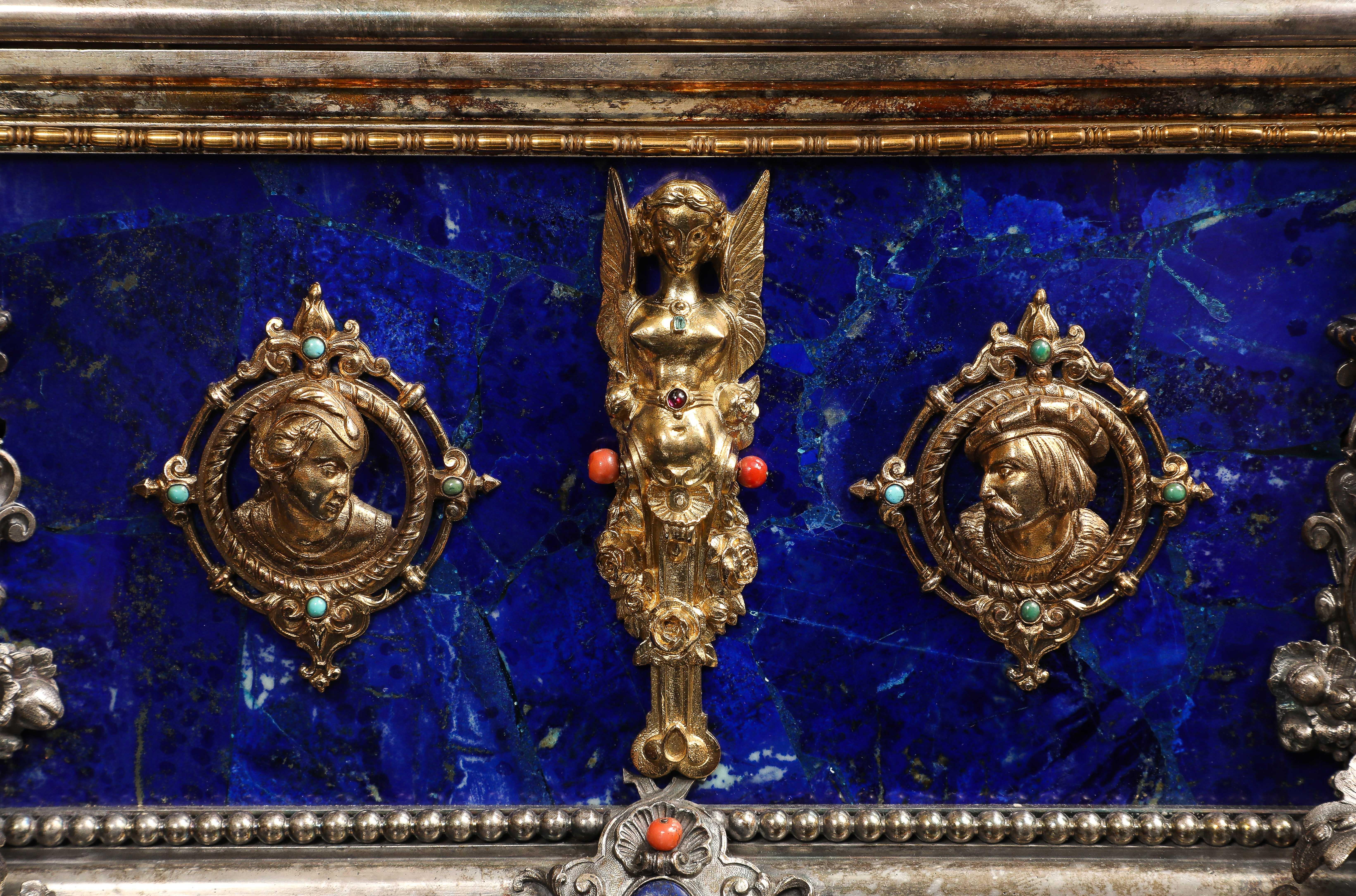 Importante scatola rinascimentale francese in argento, lapislazzuli, Jewell e coperta di gioielli in vendita 3