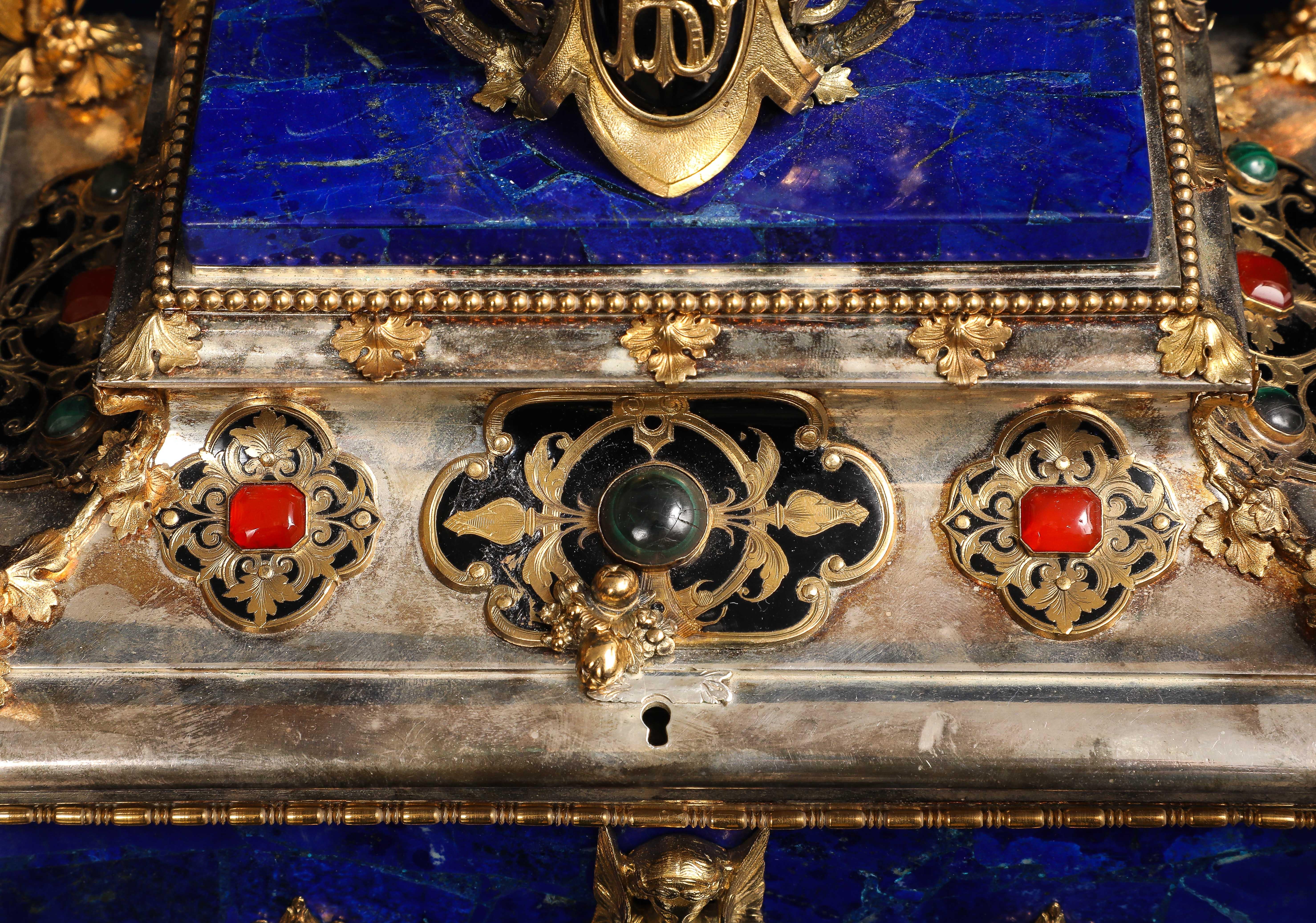 Importante scatola rinascimentale francese in argento, lapislazzuli, Jewell e coperta di gioielli in vendita 4