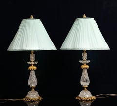 Pair of E.F. Caldwell Hand-Carved Rock Crystal & Ormolu Mounted Palm Tree Lamps