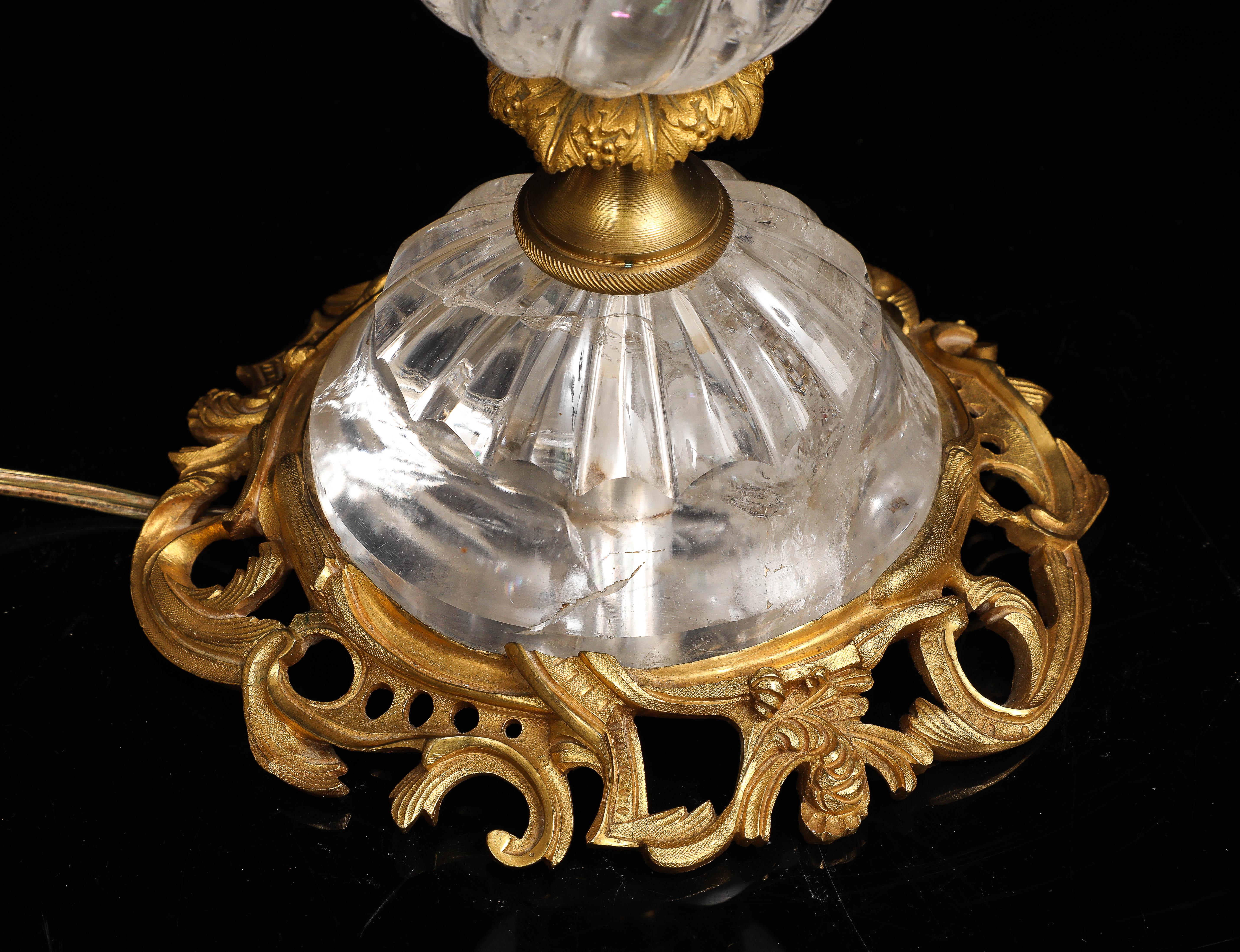 Pair of E.F. Caldwell Hand-Carved Rock Crystal & Ormolu Mounted Palm Tree Lamps For Sale 3