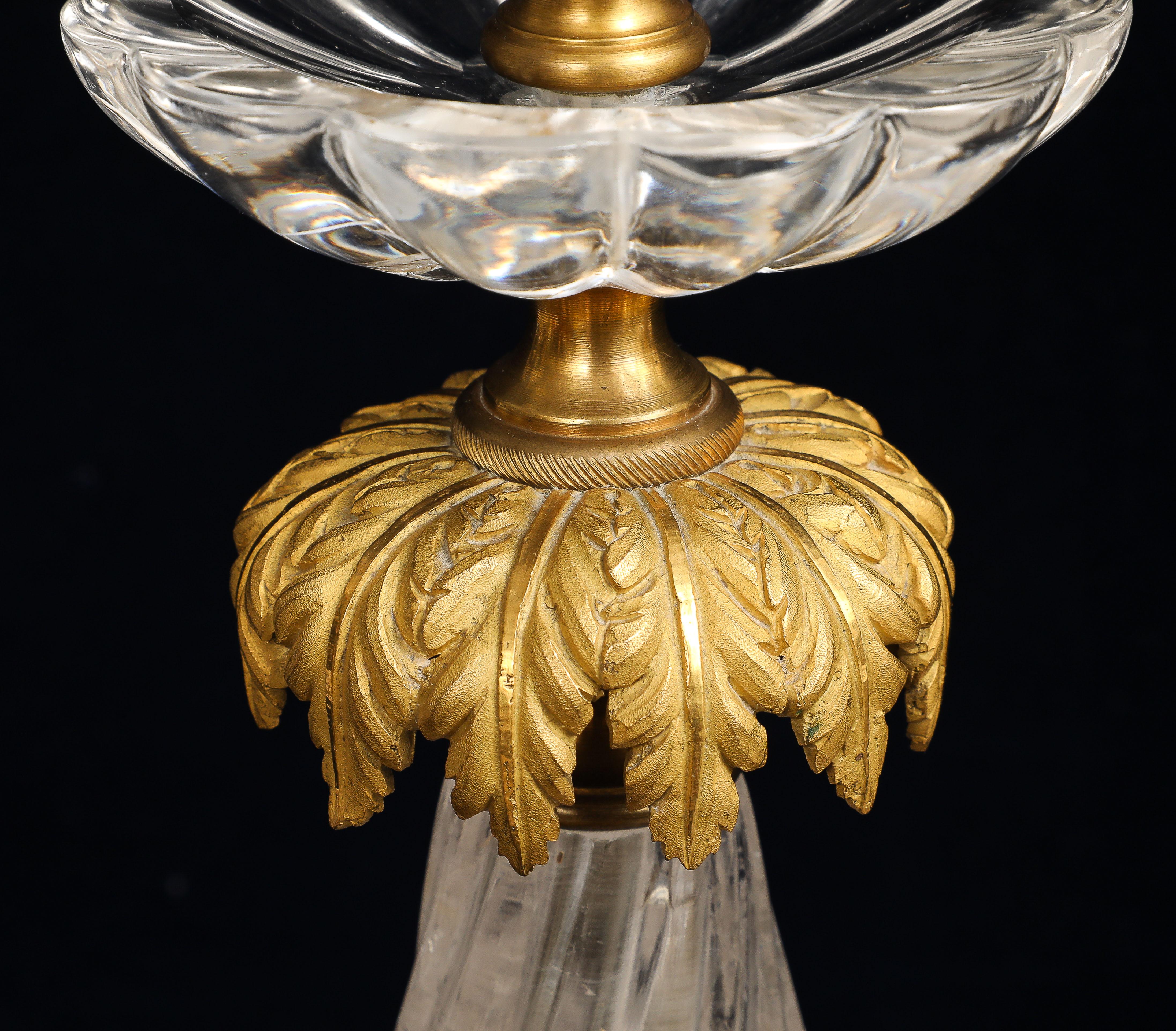Pair of E.F. Caldwell Hand-Carved Rock Crystal & Ormolu Mounted Palm Tree Lamps For Sale 2