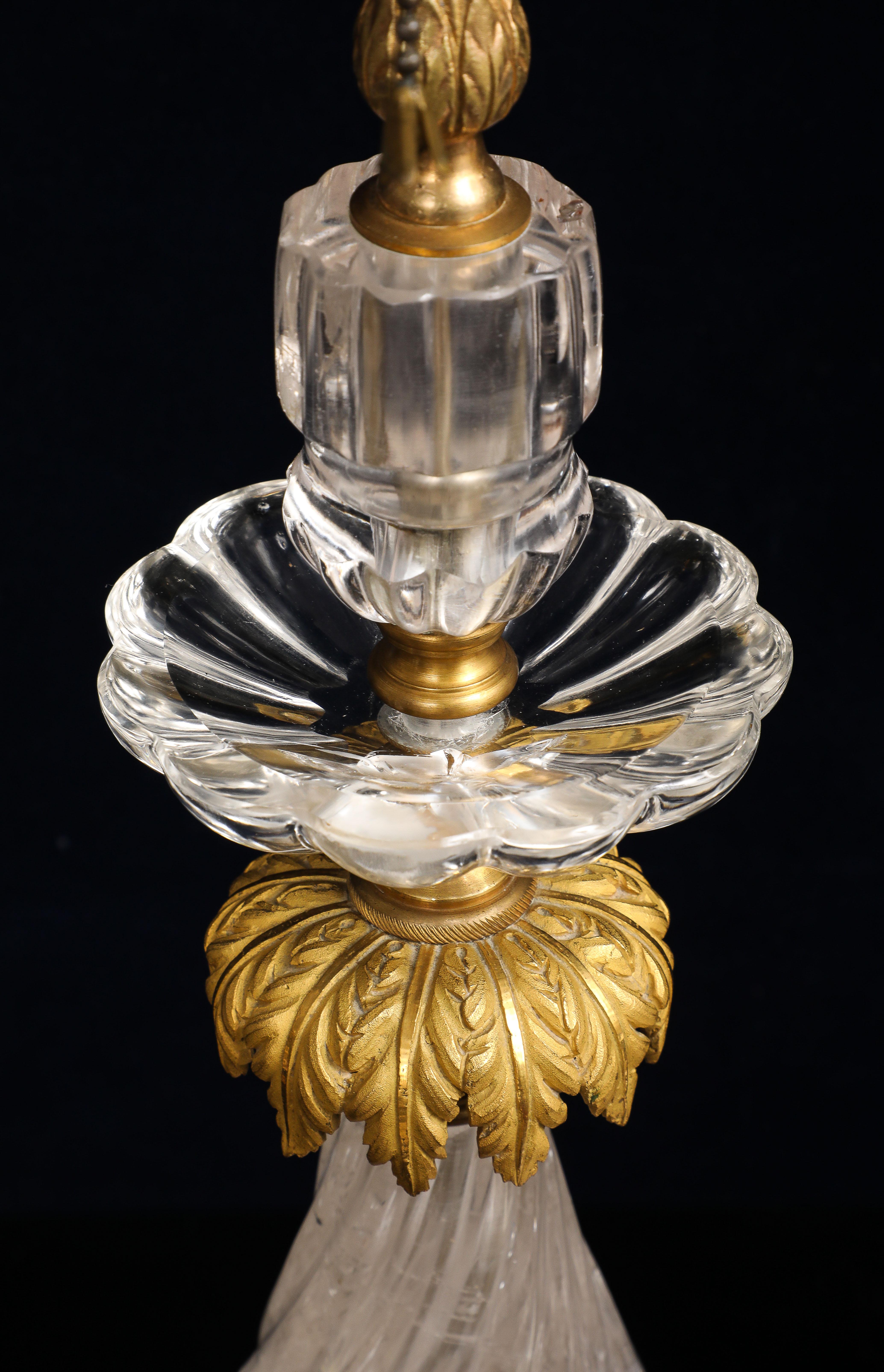 Pair of E.F. Caldwell Hand-Carved Rock Crystal & Ormolu Mounted Palm Tree Lamps For Sale 1
