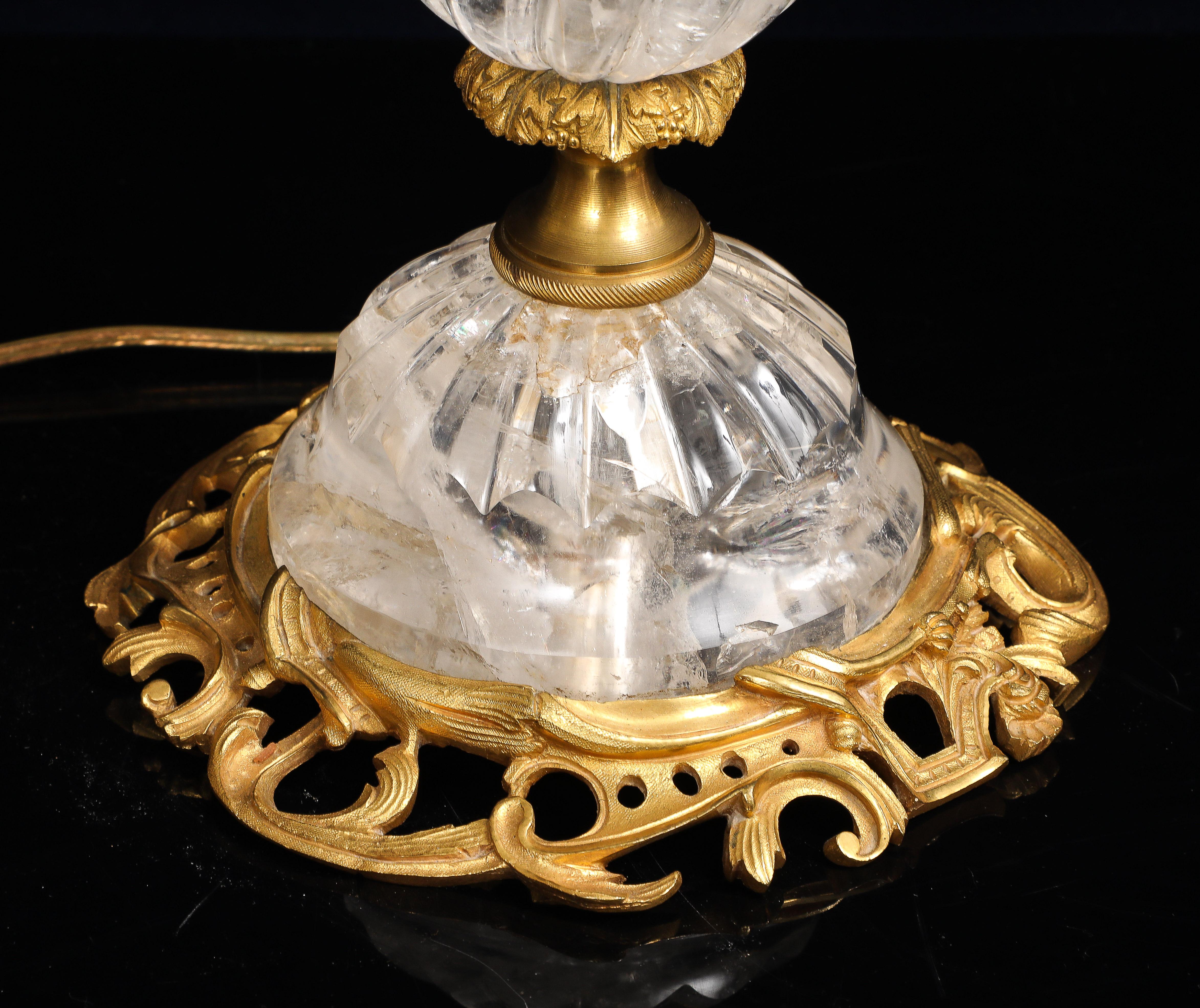 Pair of E.F. Caldwell Hand-Carved Rock Crystal & Ormolu Mounted Palm Tree Lamps For Sale 4