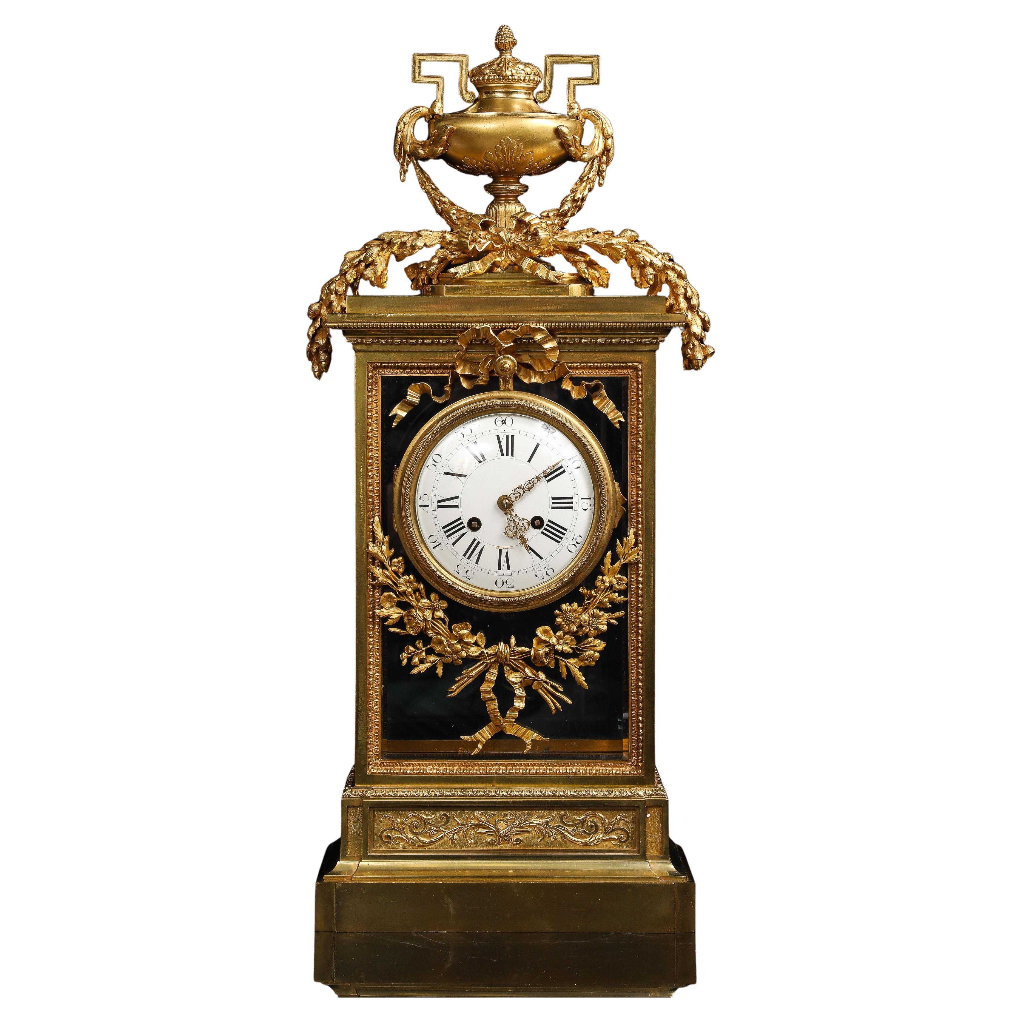 Monumental 19th C. French Louis XIV Style Gilt Bronze & Cut Glass Mantel Clock For Sale