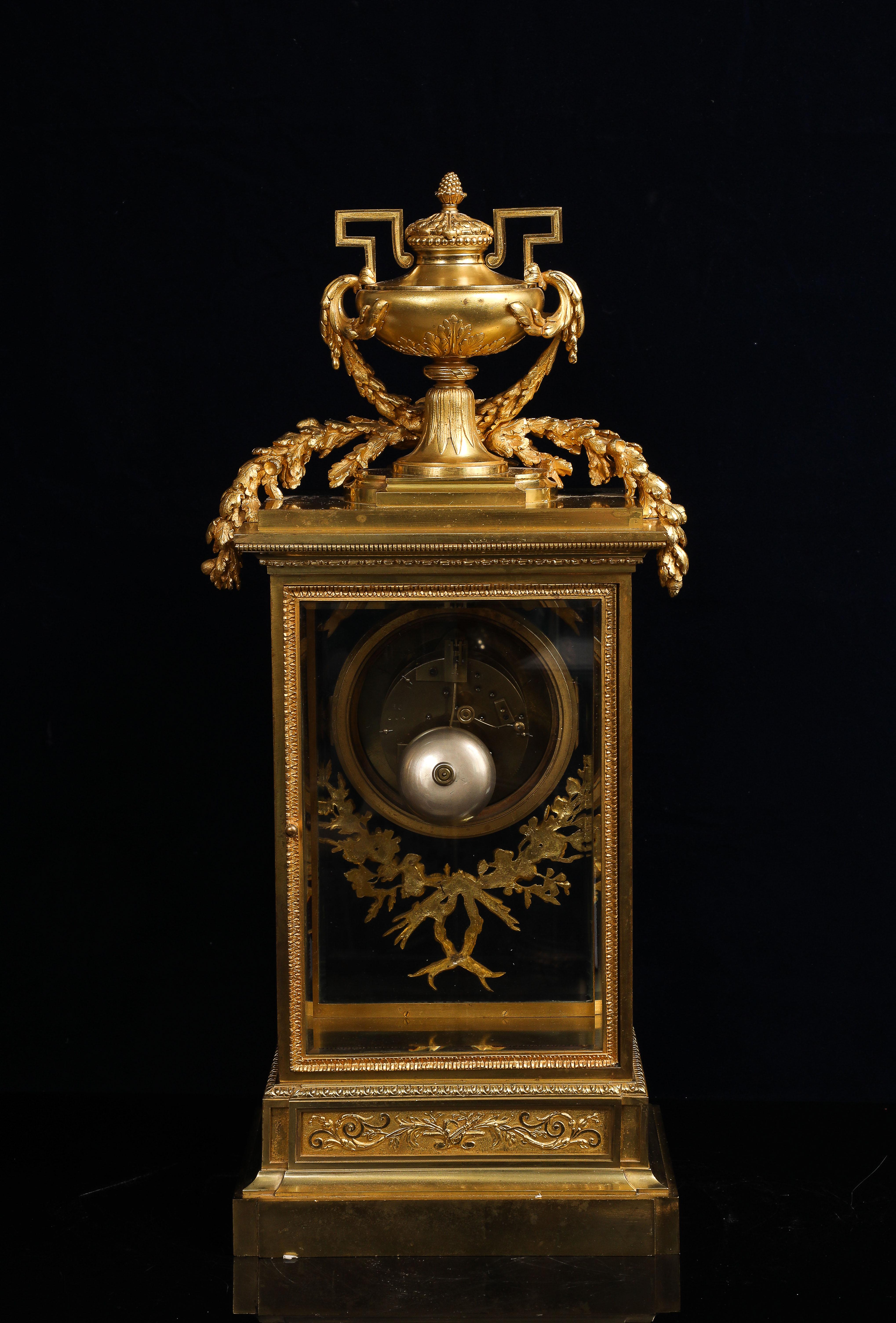 Monumental 19th C. French Louis XIV Style Gilt Bronze & Cut Glass Mantel Clock For Sale 1