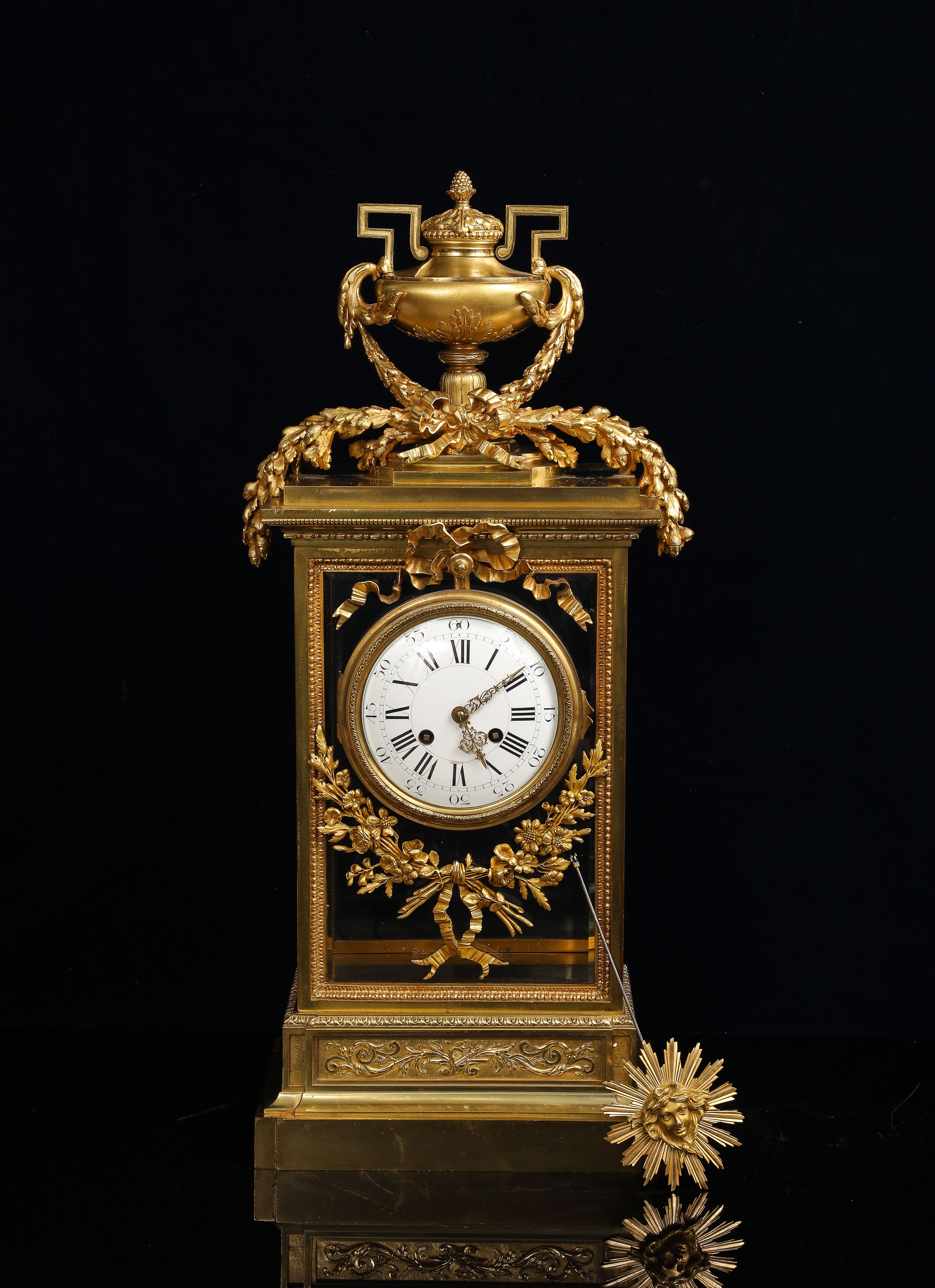 Louis XVI Monumental 19th C. French Louis XIV Style Gilt Bronze & Cut Glass Mantel Clock For Sale