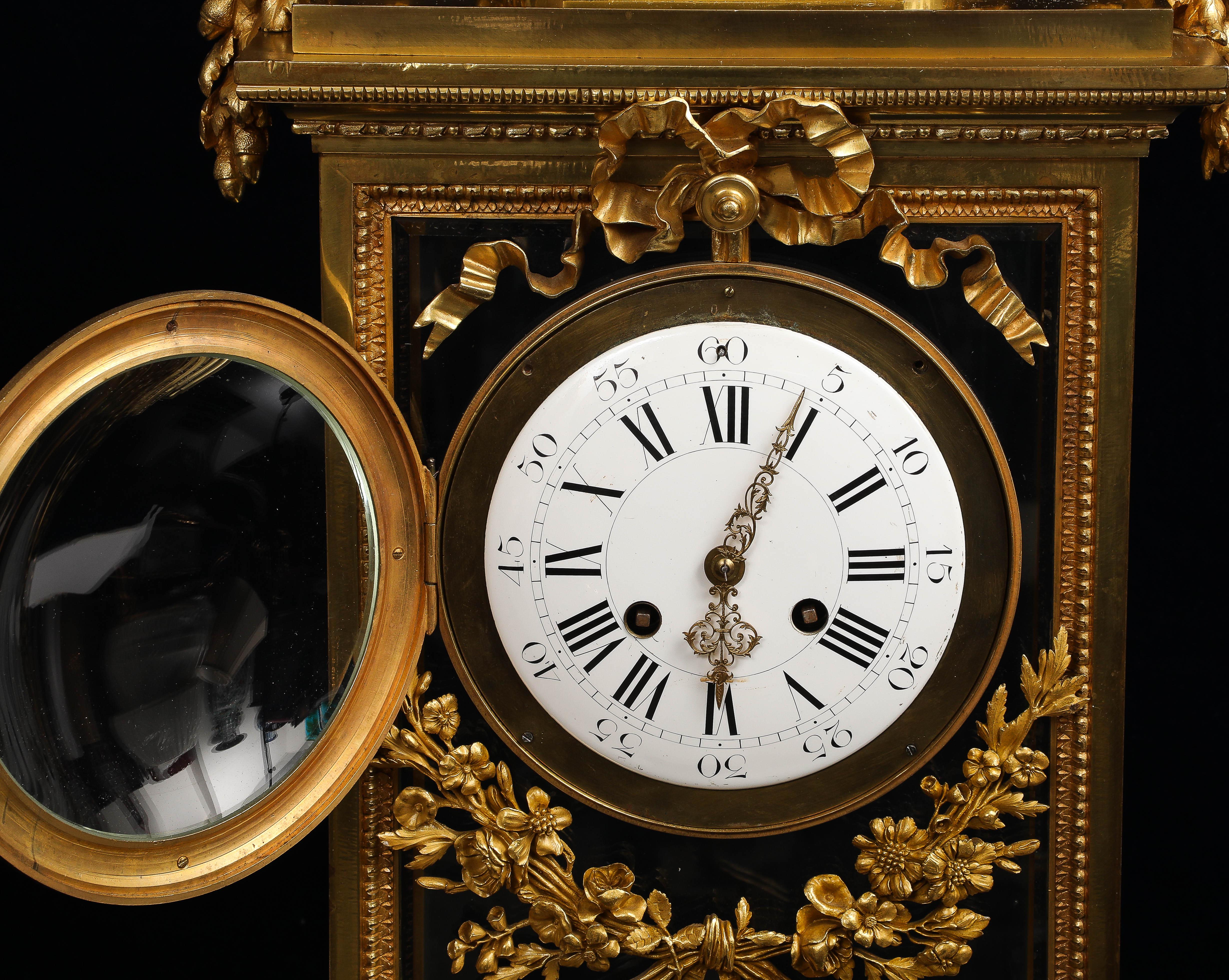 Monumental 19th C. French Louis XIV Style Gilt Bronze & Cut Glass Mantel Clock For Sale 2