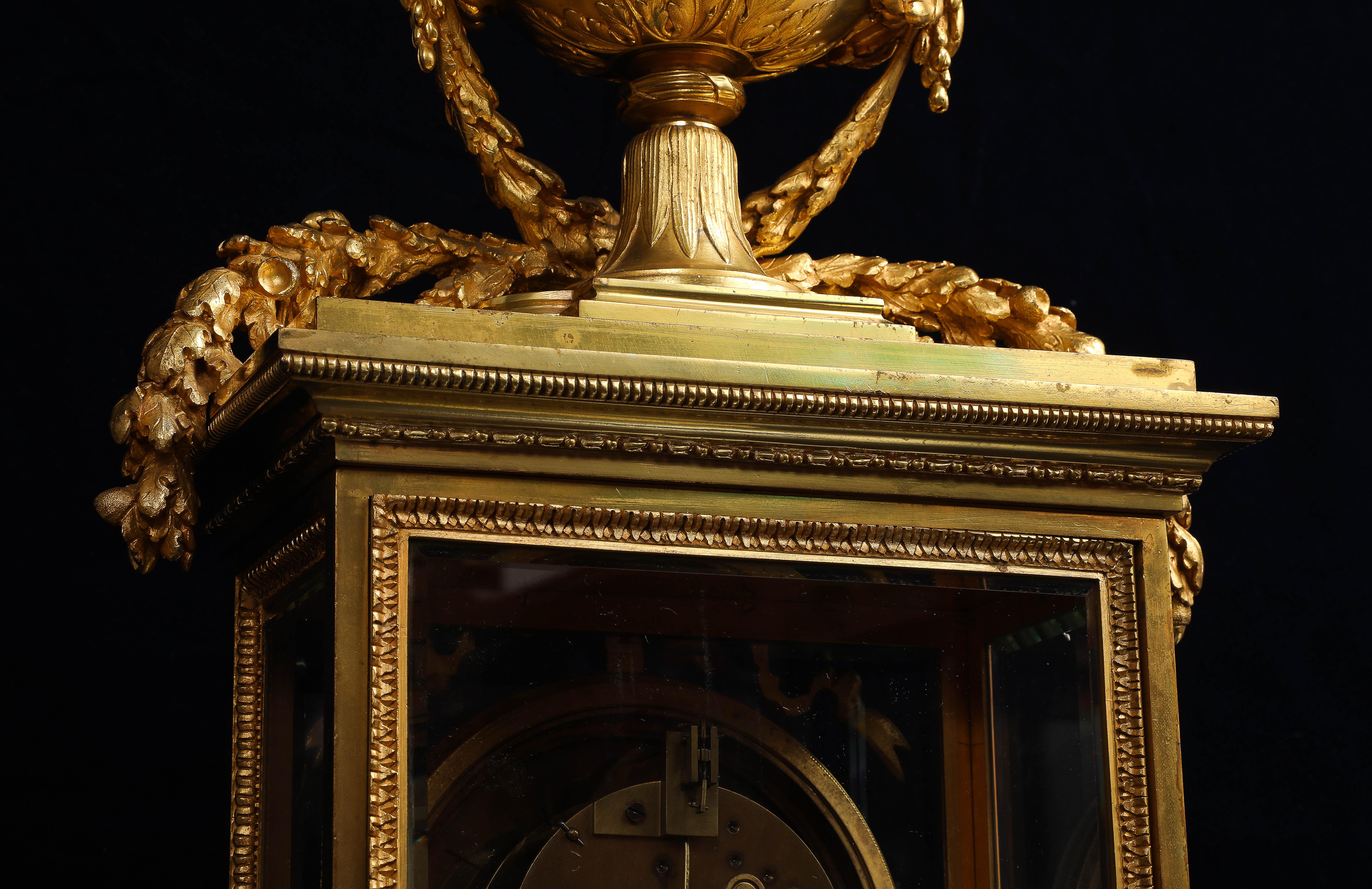 Monumental 19th C. French Louis XIV Style Gilt Bronze & Cut Glass Mantel Clock For Sale 7