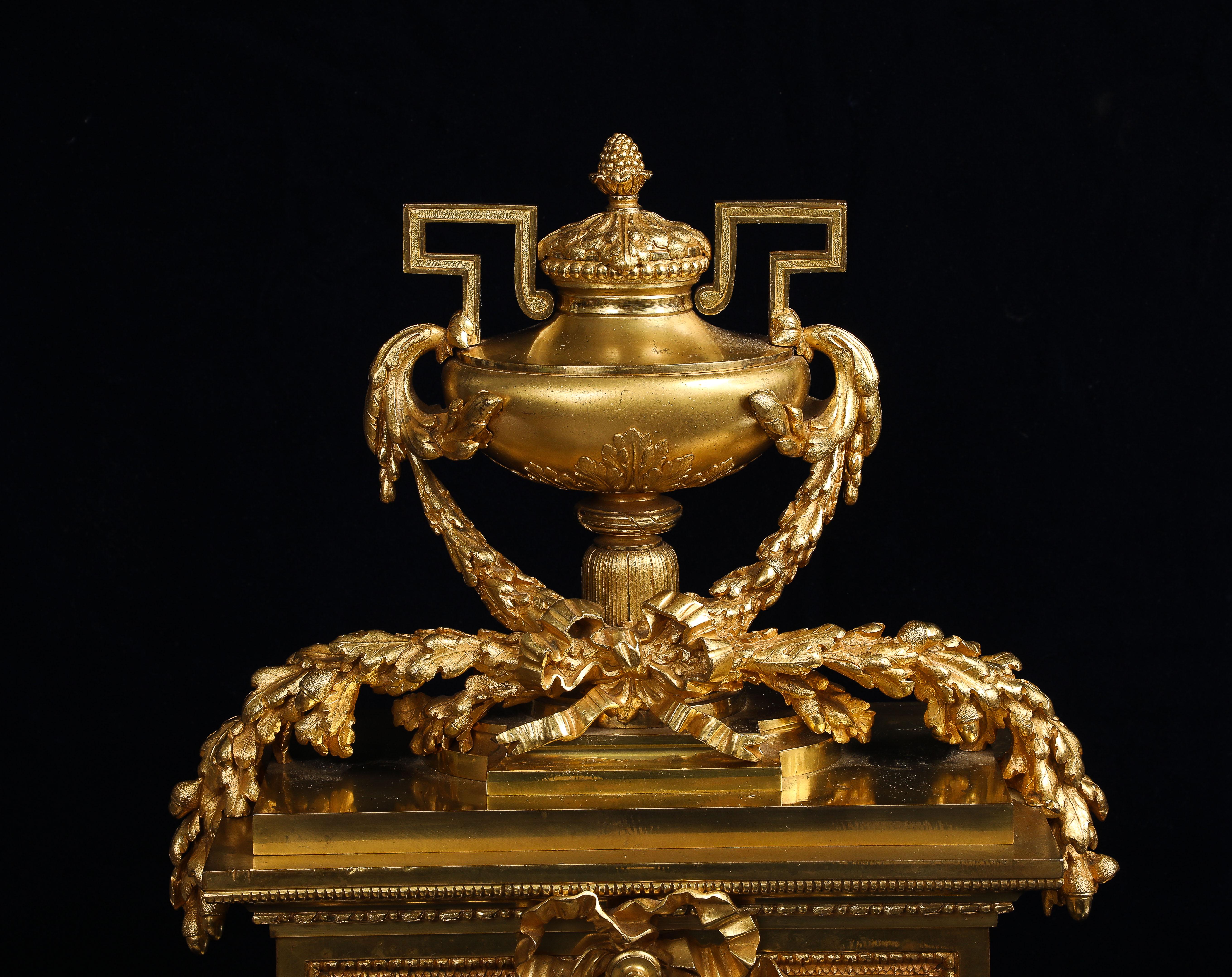 Monumental 19th C. French Louis XIV Style Gilt Bronze & Cut Glass Mantel Clock For Sale 4
