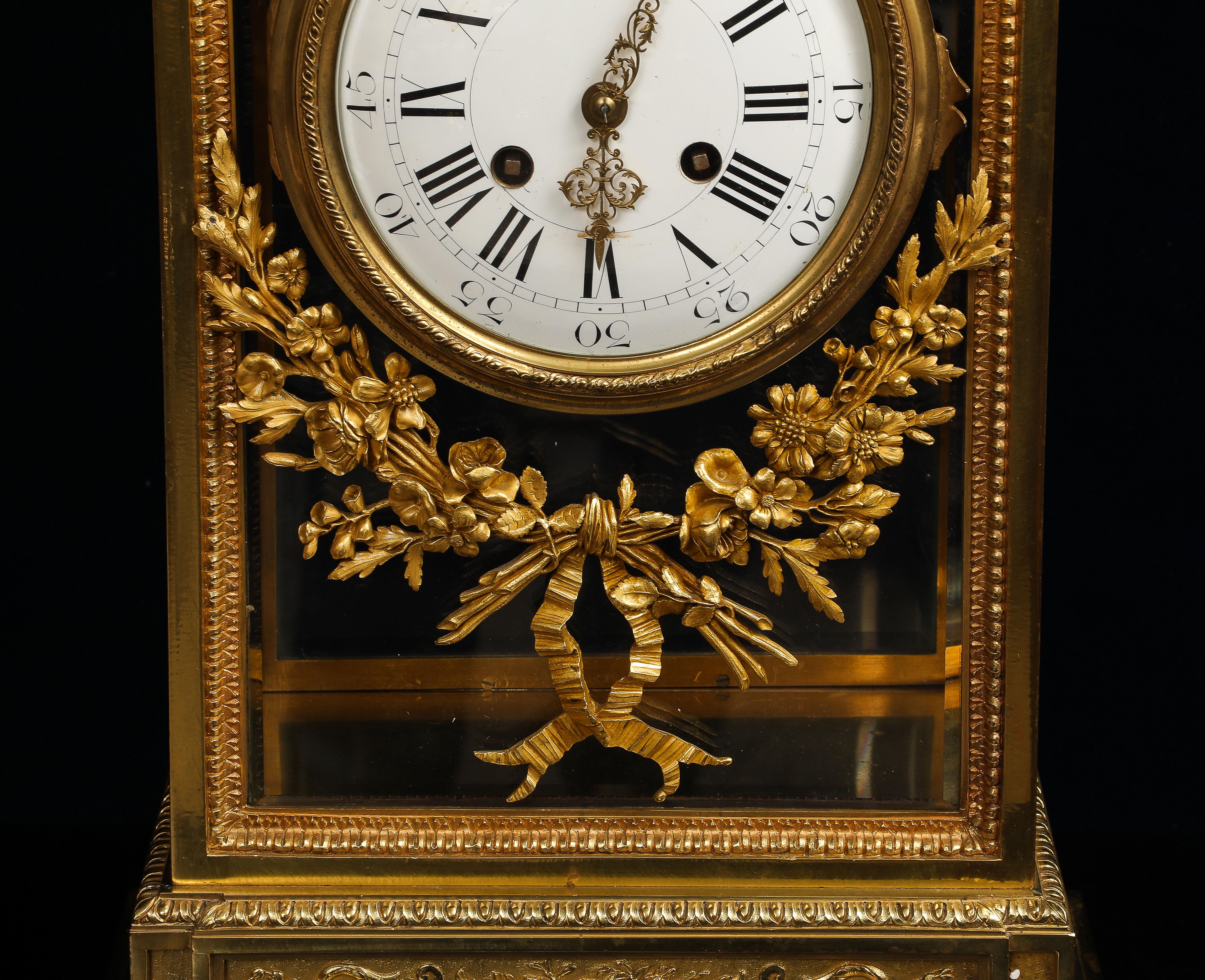 Monumental 19th C. French Louis XIV Style Gilt Bronze & Cut Glass Mantel Clock For Sale 3