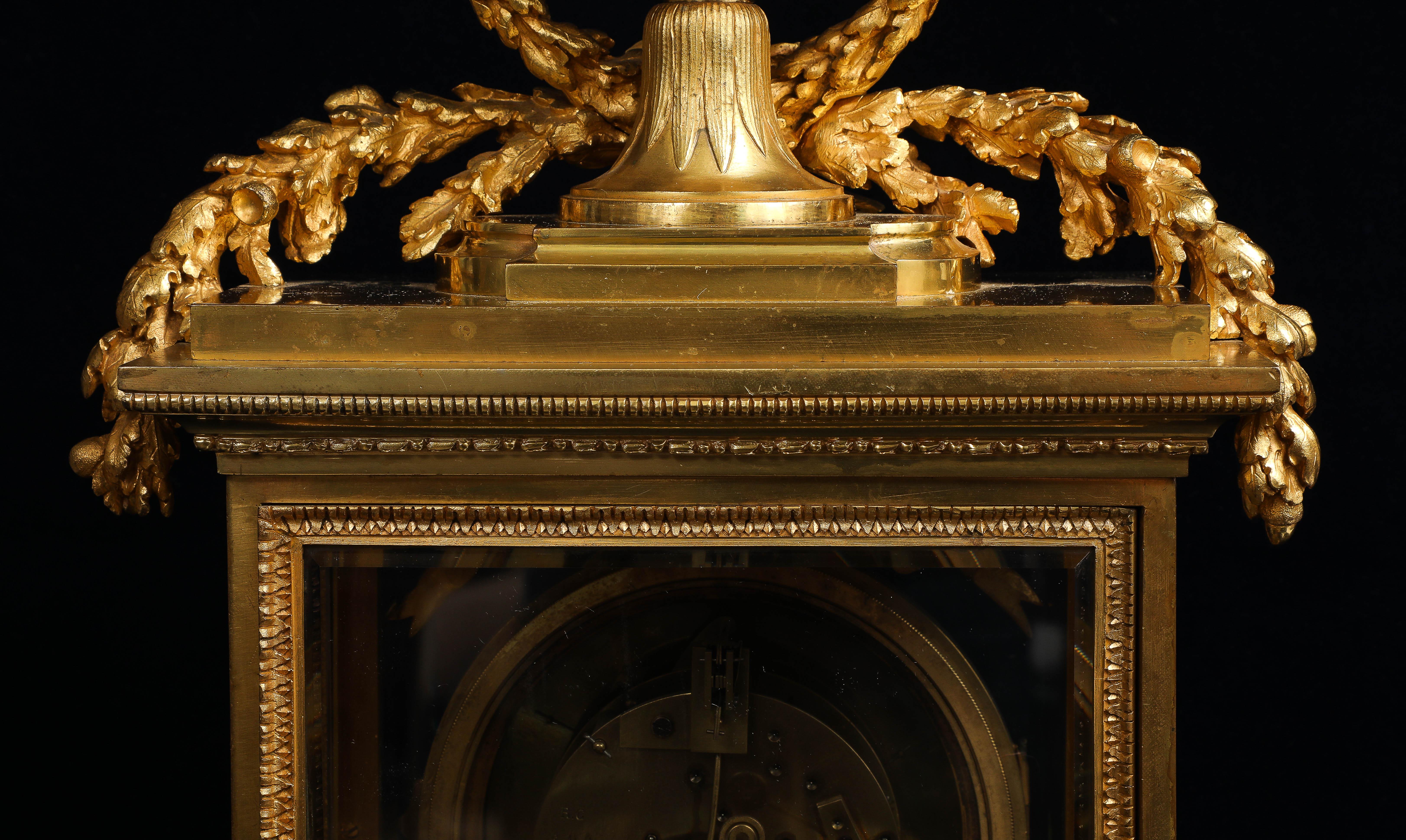 Monumental 19th C. French Louis XIV Style Gilt Bronze & Cut Glass Mantel Clock For Sale 8