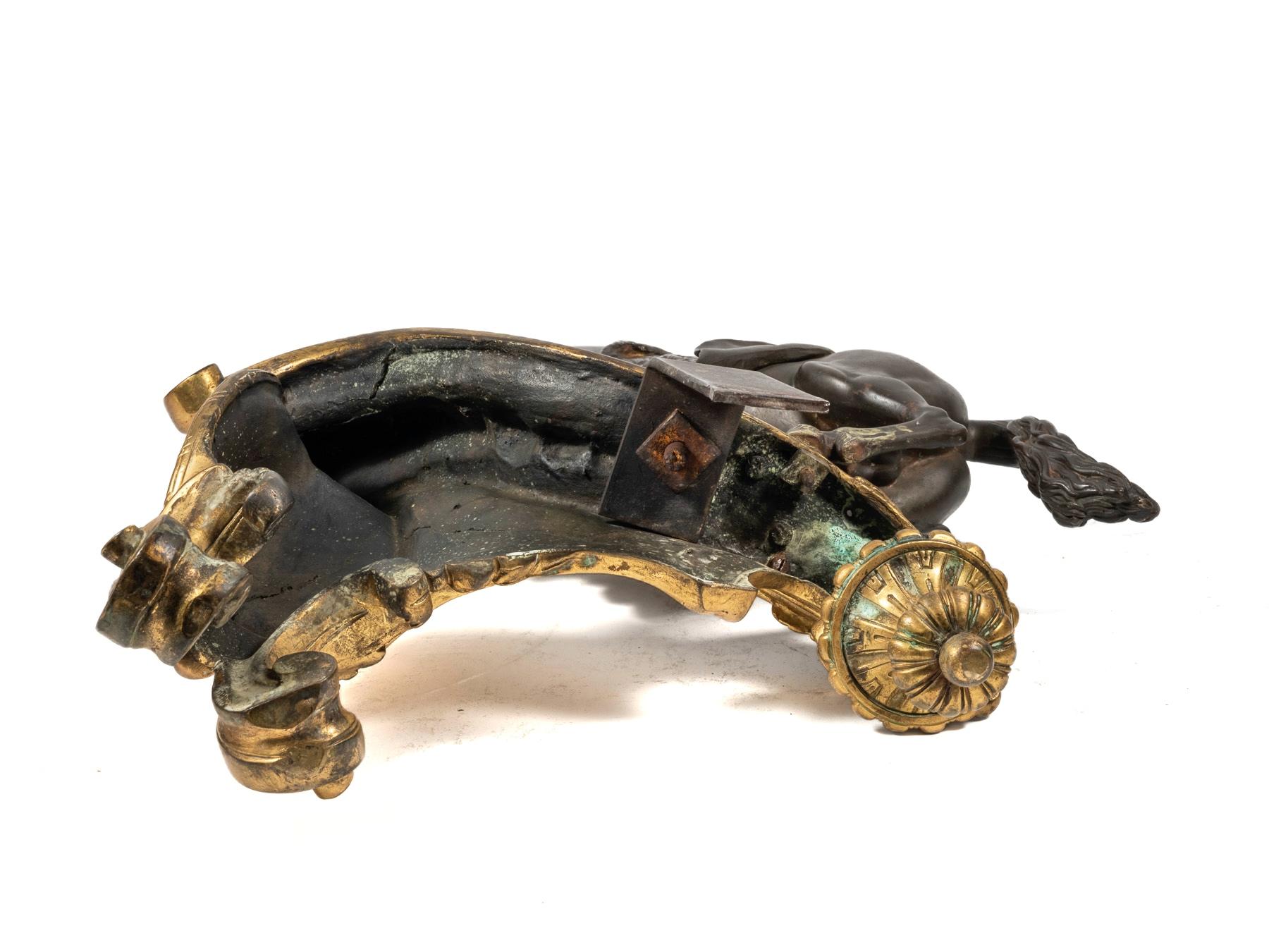 Pair of Patinated and Ormolu Mounted Horse Model Chenets, After Jacques Caffieri For Sale 2