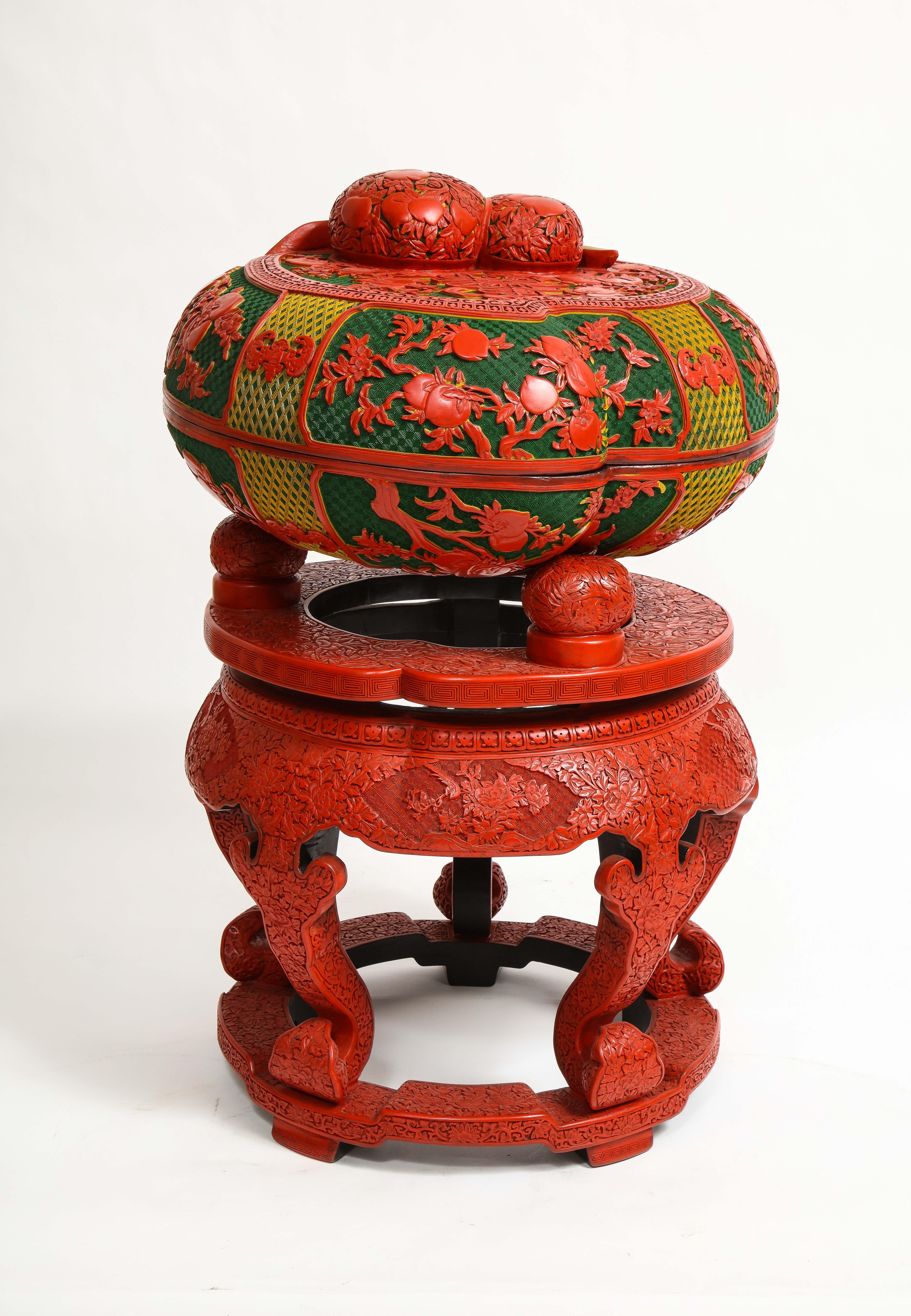 Hand-Carved Monumental Chinese 4 Color Cinnabar 