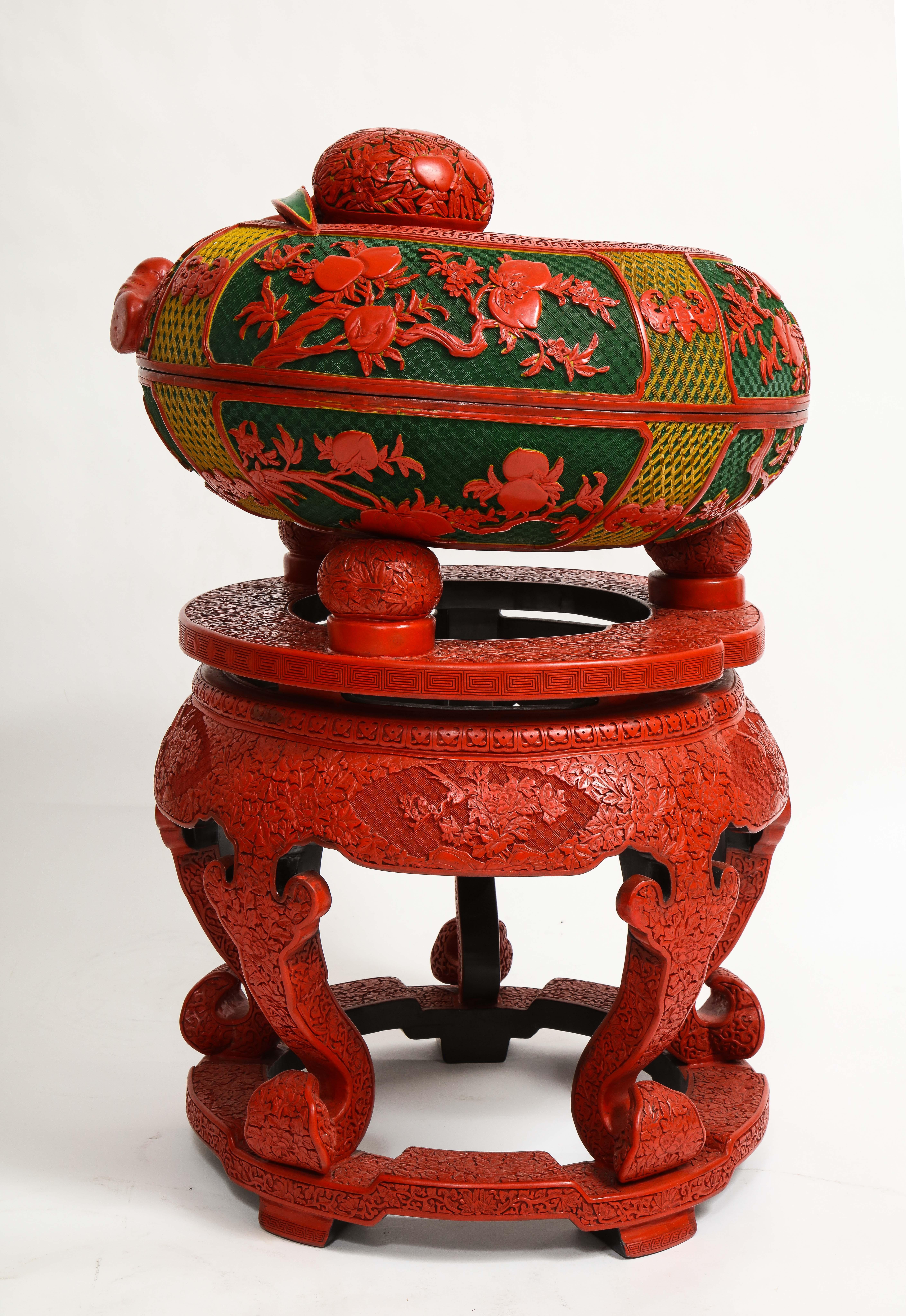 20th Century Monumental Chinese 4 Color Cinnabar 