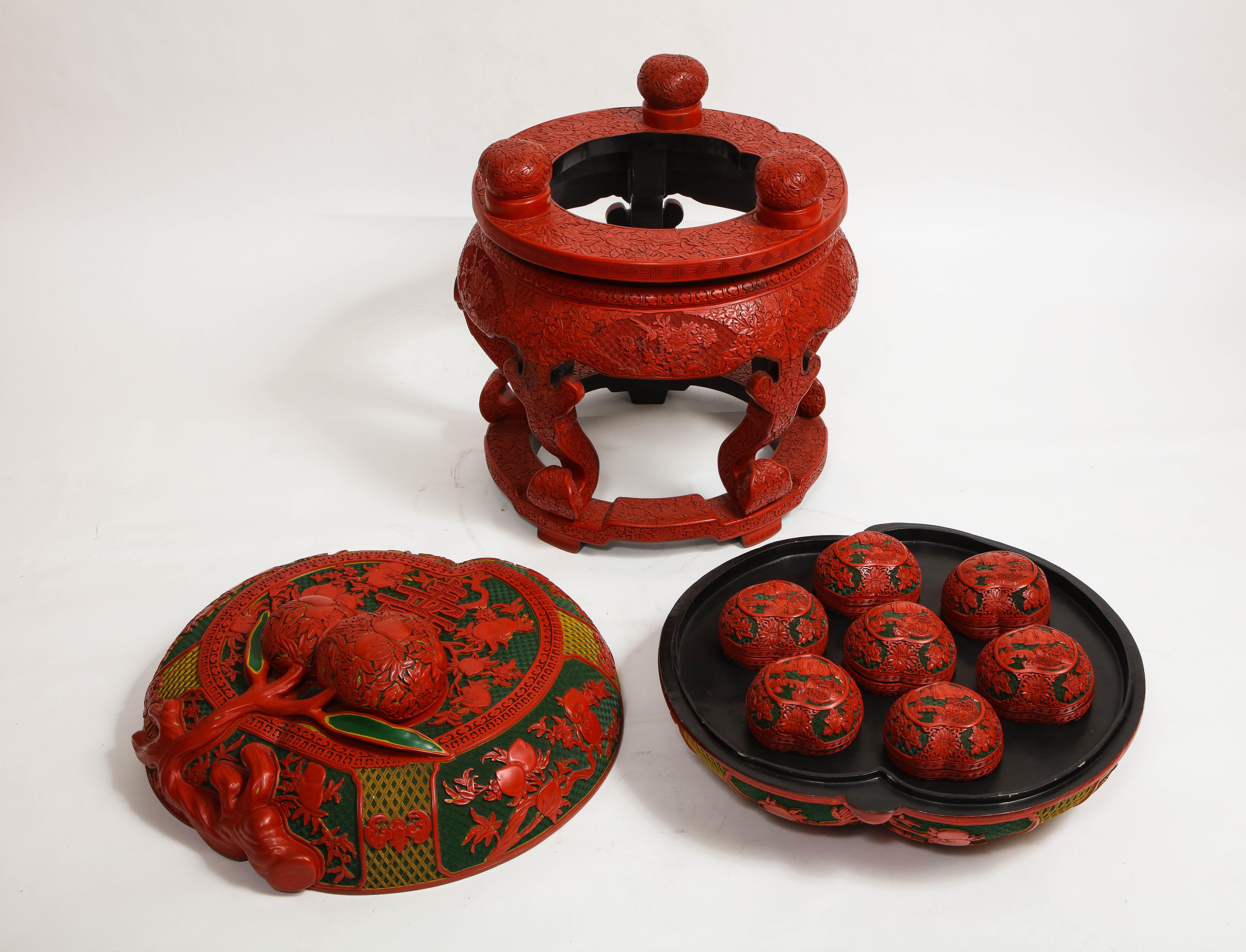 Monumental Chinese 4 Color Cinnabar 