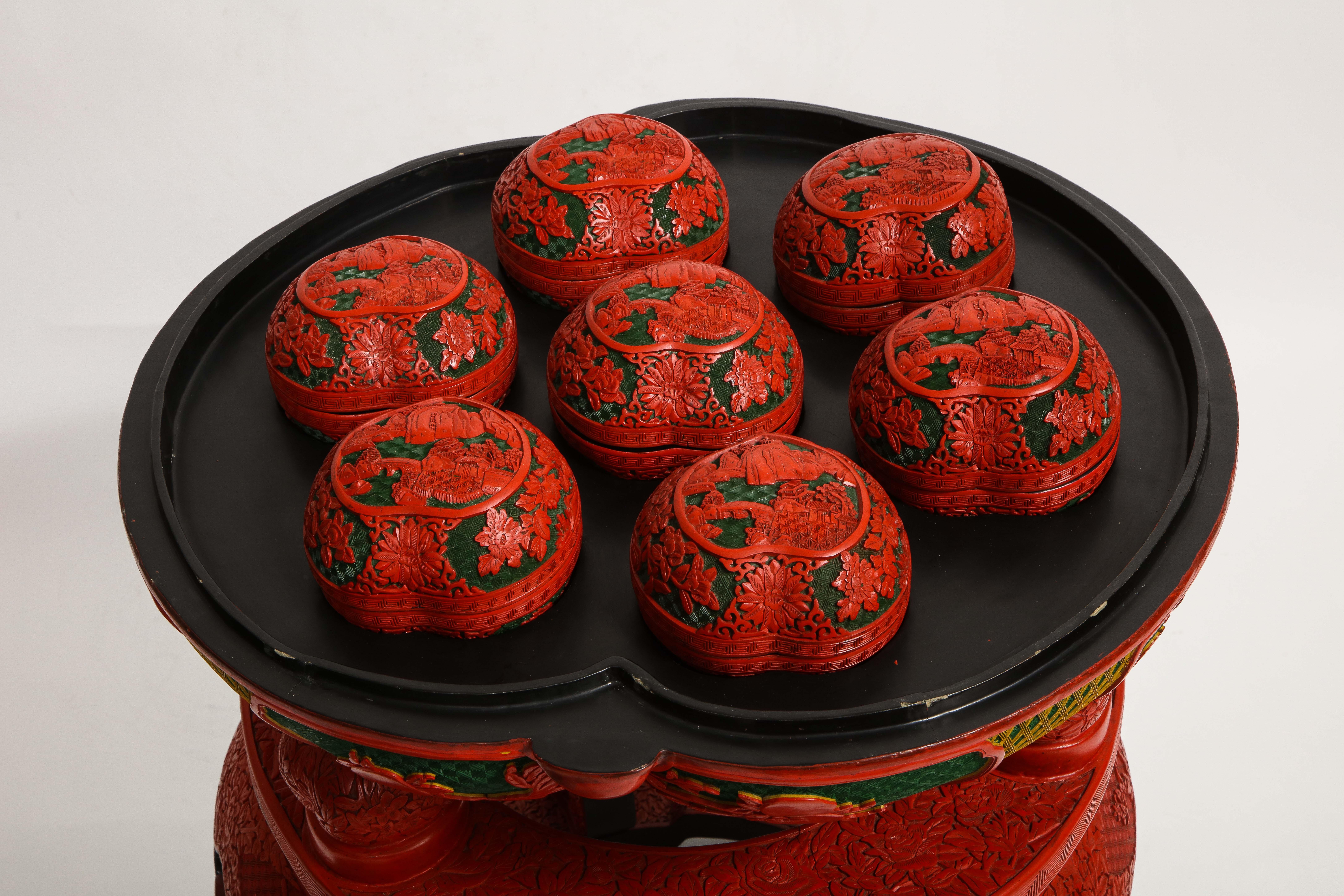 Monumental Chinese 4 Color Cinnabar 