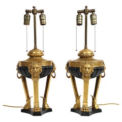 Pair of French Empire/Regency Patinated & Doré Bronze Urns Mounted as lamps