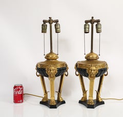 Pair of French Empire/Regency Patinated & Doré Bronze Urns Mounted as lamps