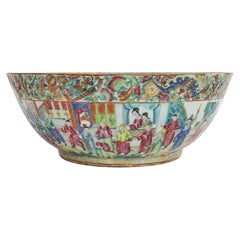 Large Chinese Rose Mandarin Porcelain Punch Bowl with Imperial Court Scenes