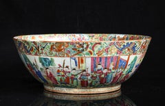 Large Chinese Rose Mandarin Porcelain Punch Bowl with Imperial Court Scenes