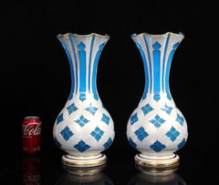Large Pair of Baccarat Blue and White Overlay Opaline Vases, circa 1860