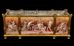 Importante jardinière neoclassica francese in porcellana e bronzo, con decorazioni a camaïeu