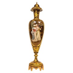 Royal Vienna Porcelain Portrait Vase, 24K Gold & Raised Enamel, Signed Wagner