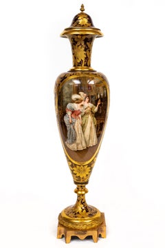 Royal Vienna Porcelain Portrait Vase, 24K Gold & Raised Enamel, Signed Wagner