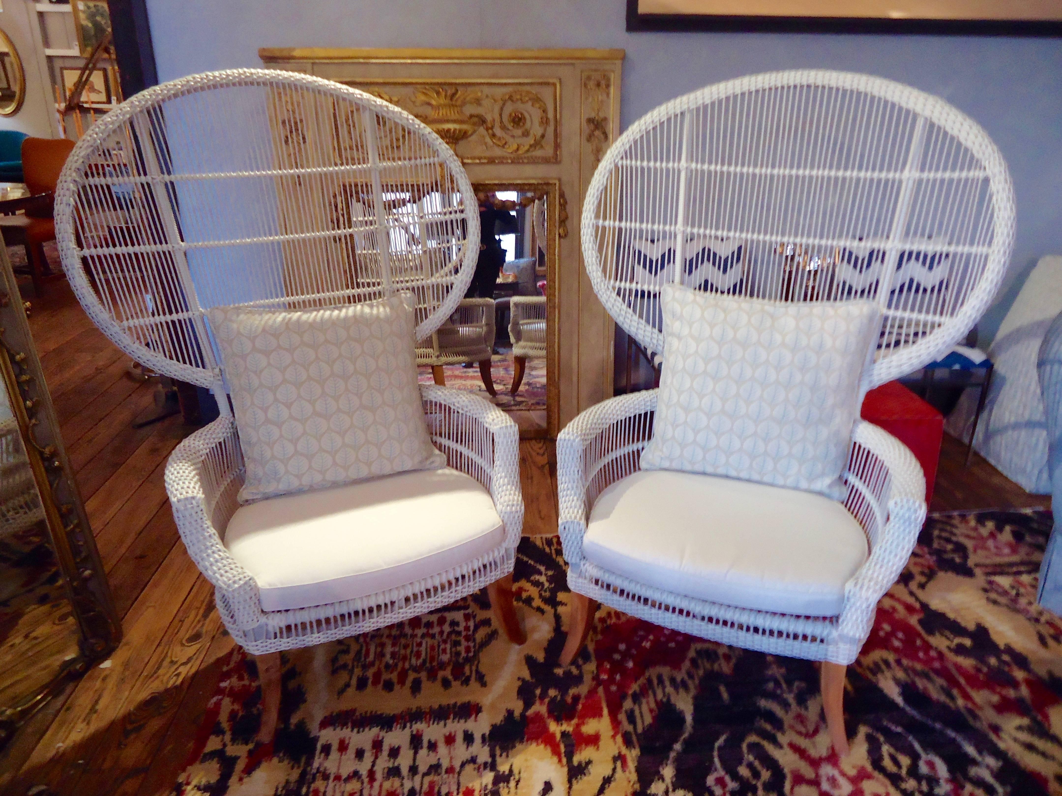 Pair of dramatic large white wicker 