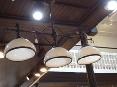 Large Dark Brown Bronze Light Fixture Chandelier with Three Milk Glass Shades